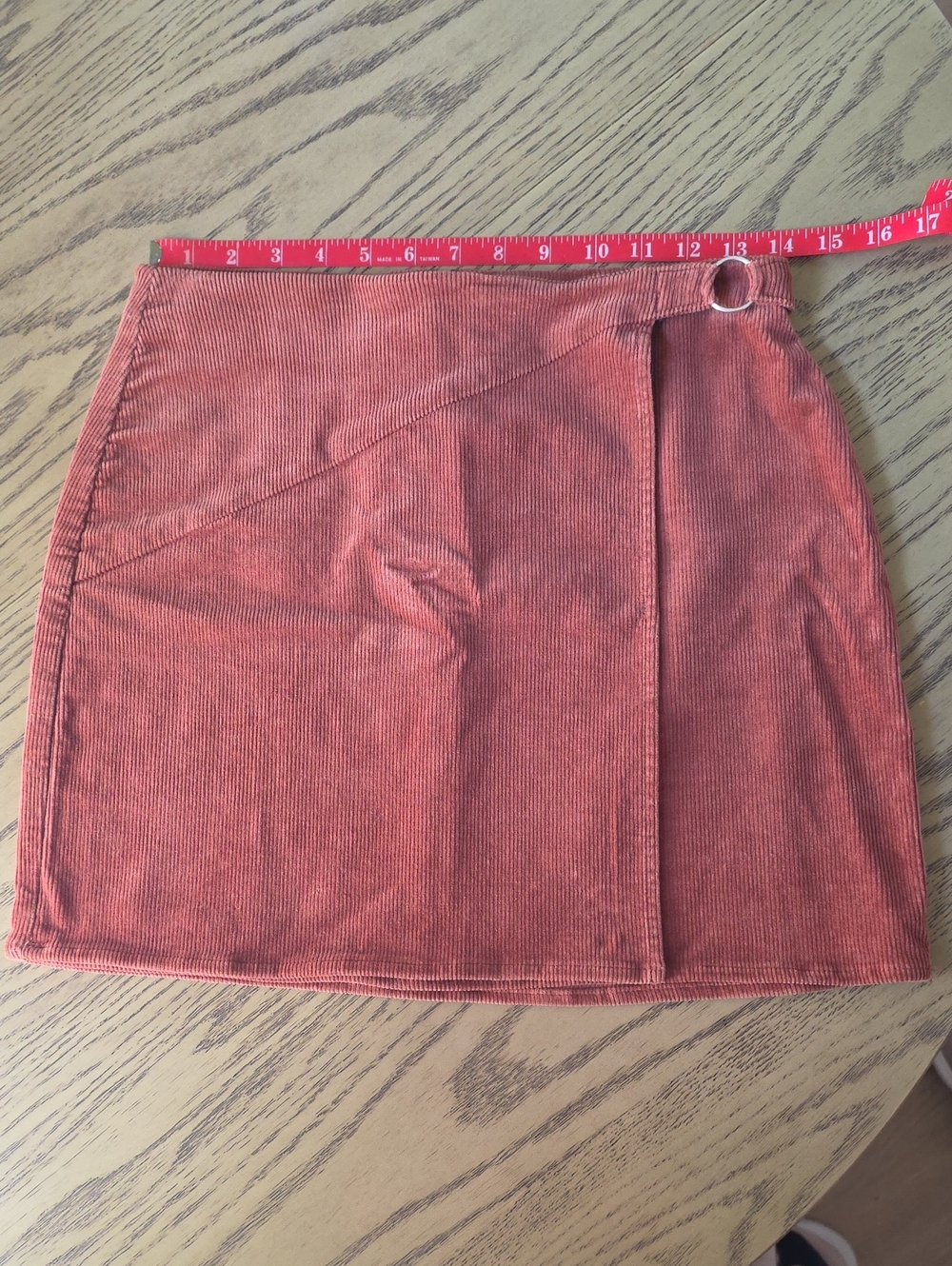 SO Rust Corduroy Wrap Mini Skirt with Ring Detail
